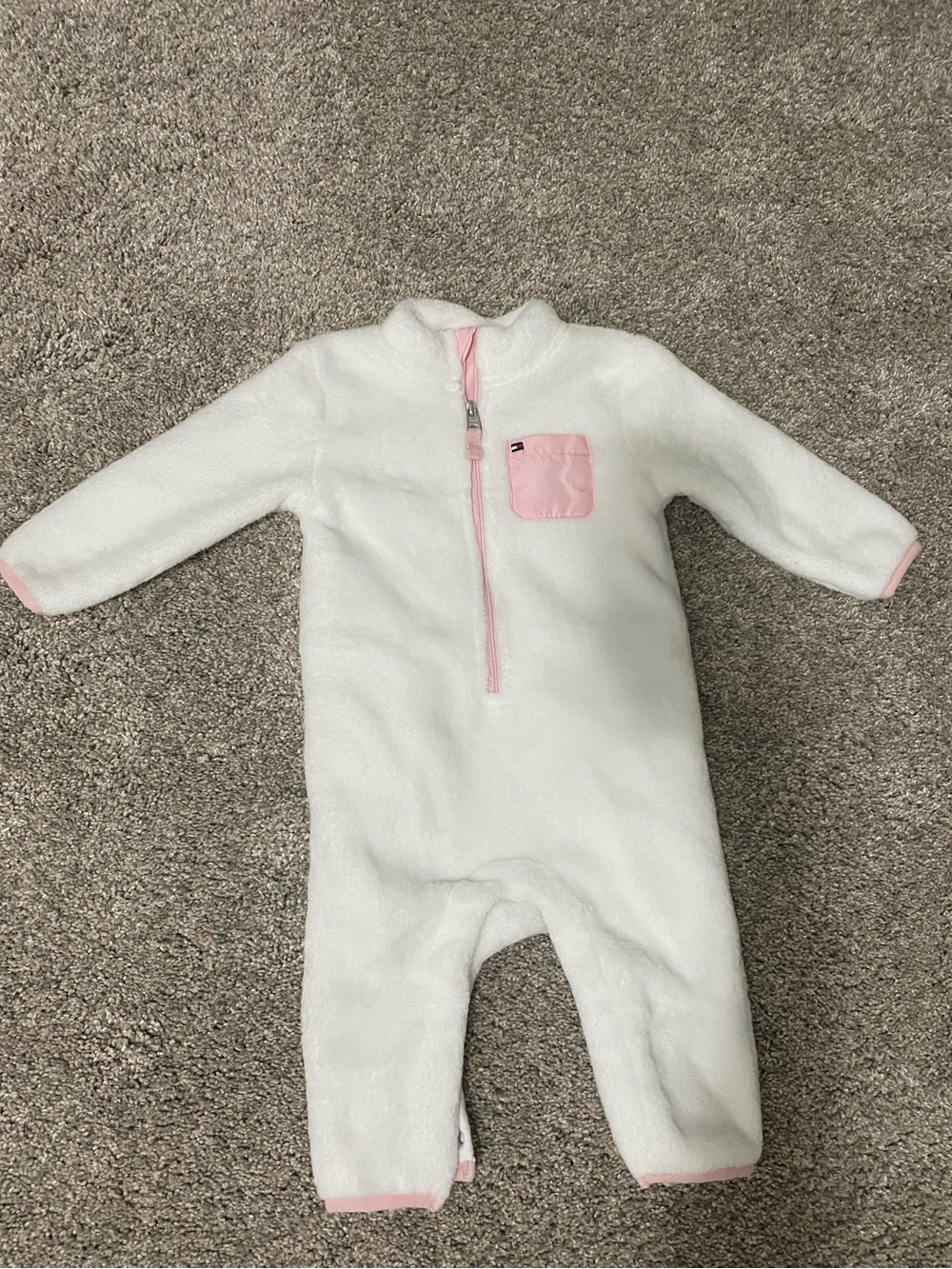 White and Pink Cozy Fleece One-Piece for Infants